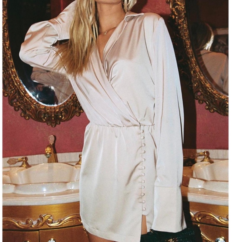 Princess Polly Satin Nicola Mink Dress in Beige